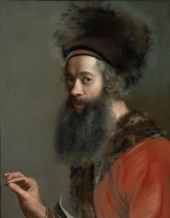 Portraitansicht eines Mannes mit Pelzmütze, langem Bart und Mantel