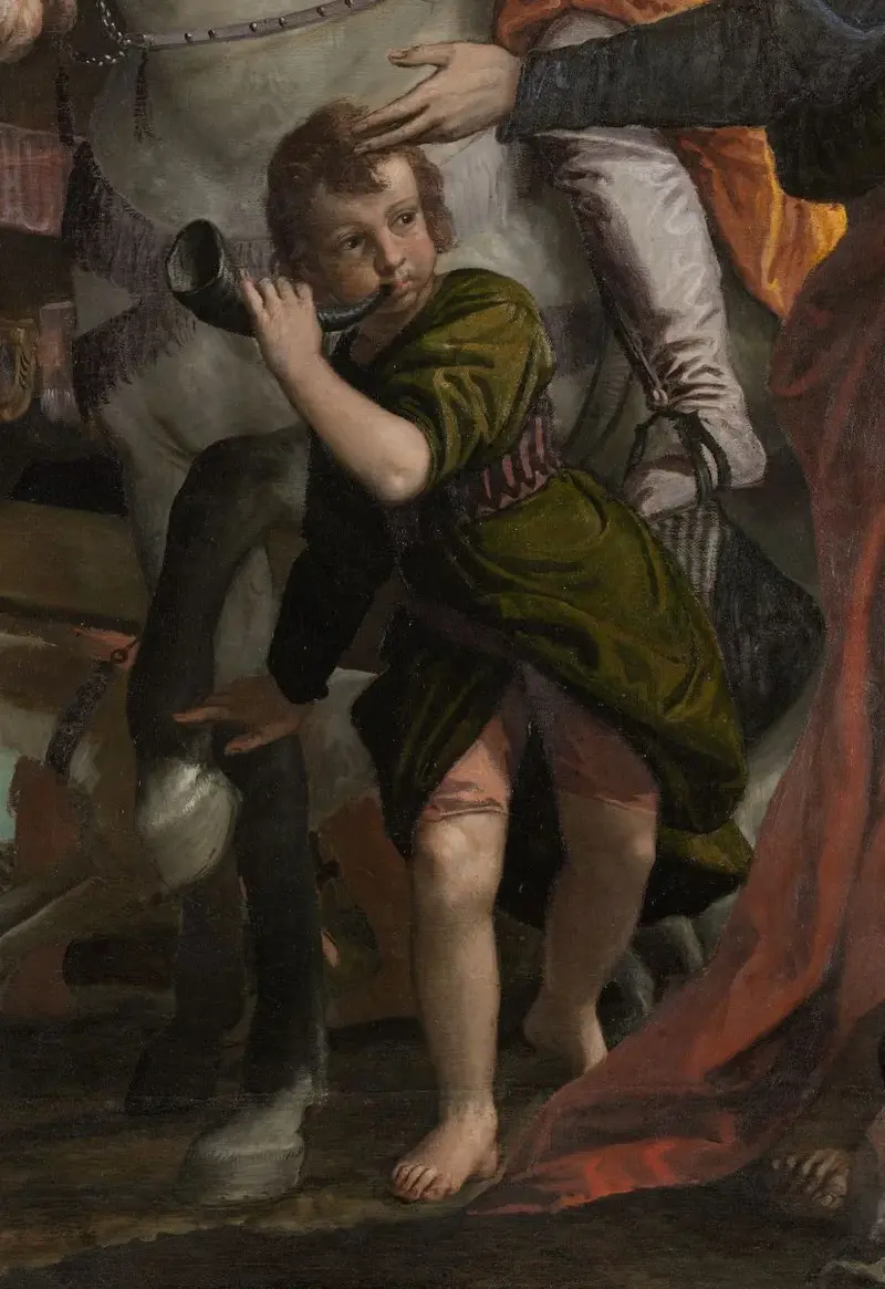 a horn blowing boy