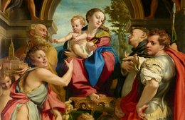 Correggio, Madonna des heiligen Georg, um 1525-30 Frau hält Baby im Arm, umringt von Menschen und Engeln