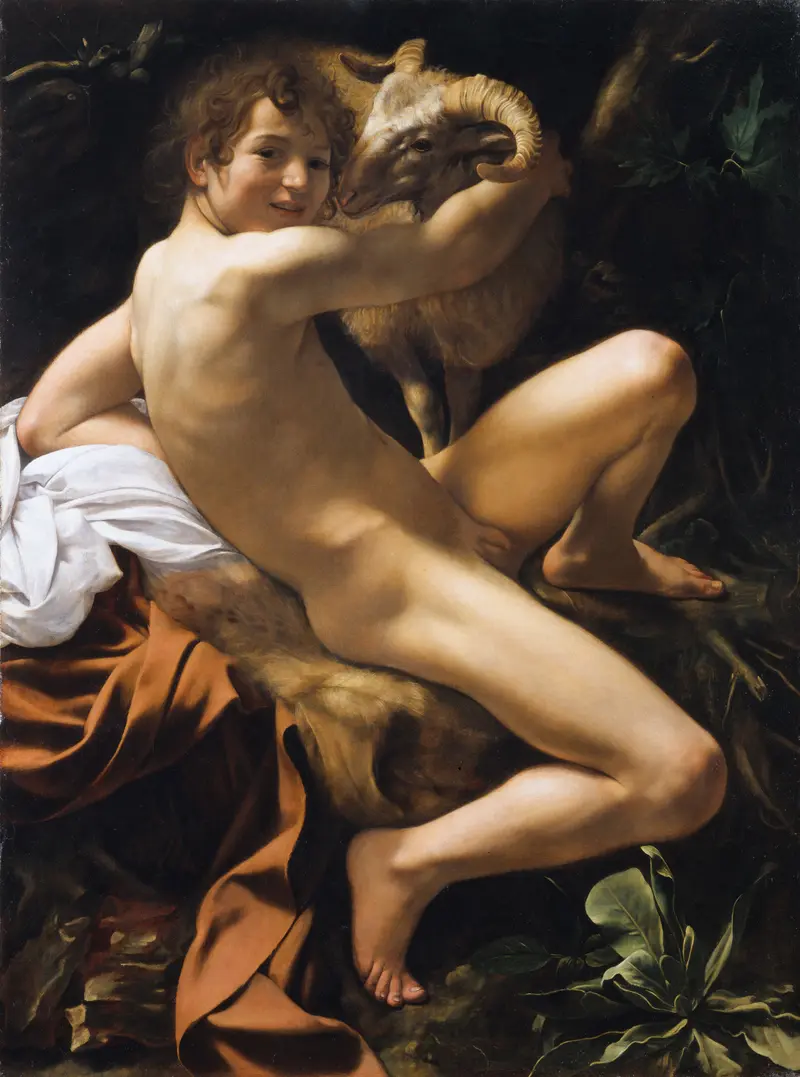 Eine Aktdarstellung des jungen Johannes des Täufers mit einem Lamm