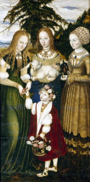 dreiflügeliges Altarbild, auf der Mitteltafel die kniende Heilige Katharina vor ihrer Enthauptung 
