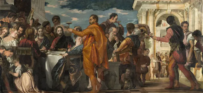 Wedding party with Jesus, next to Italian palazzo