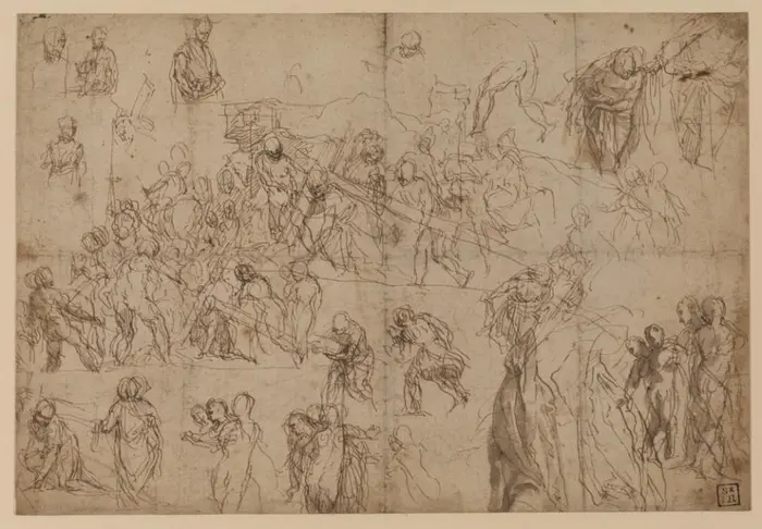 figure studies, gray-brown ink