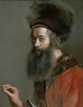 Pastell, Selbstbildnis des Künstlers mit langem Bart und Fellmütze