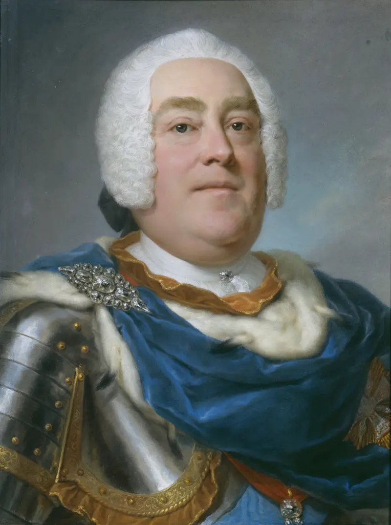 half length portrait of king August III with wig and harnass, pastel