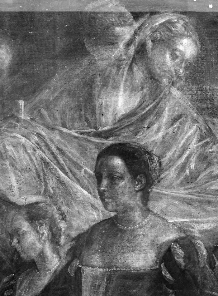 the X-ray photograph reveals the changes in the painting process 