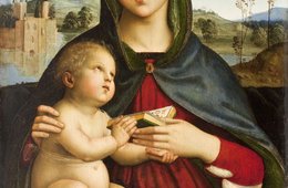 Raffael, »Madonna mit Kind und Buch«, um 1503, Norton Simon Museum, Pasadena Das Christuskind reicht der Jungfrau Maria ein Gebetsbuch ein