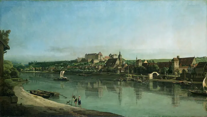 Ansicht einer Stadt mit Fluss