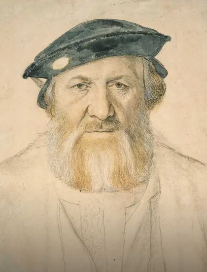 Hans Holbein, Bildnis des Charles de Solier, Sieur de Morette, 1534/1535 Portrait eines Mannes mit Hut und Vollbart