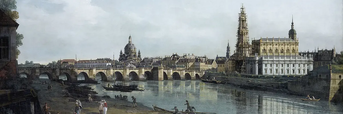 Silhouette von Dresdner Bauwerken vom Elbufer aus