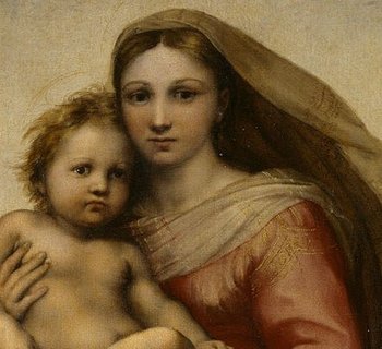 Madonna mit dem Jesuskind, am unteren Rand die zwei Engel