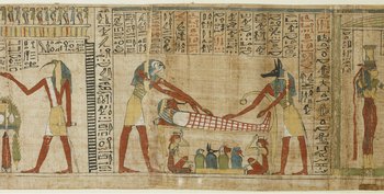 Papyrus mit Hieroglyphen und Zeichnungen