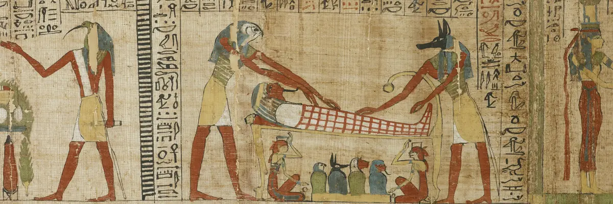 Papyrus mit Hieroglyphen und Zeichnungen