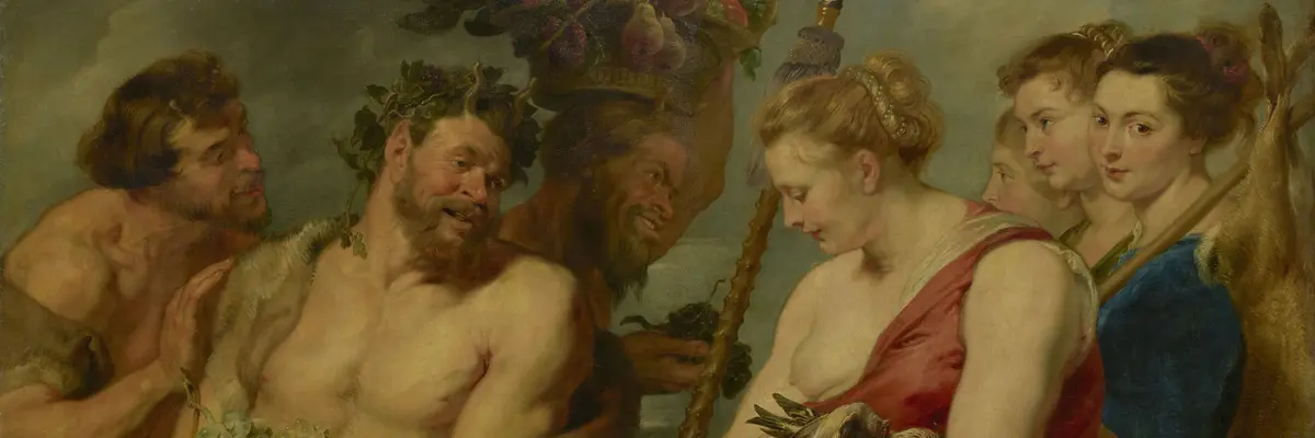 eine Gruppe von Menschen, im Zentrum eine Frau mit toten Tieren